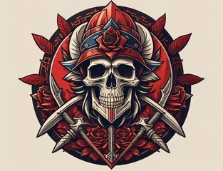 Illustration of skull head with rose vintage style made by ai generative tools