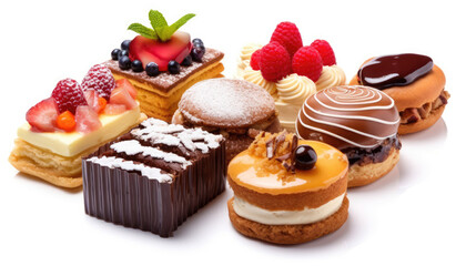 Assortment of pieces of cake, isolated on a white background