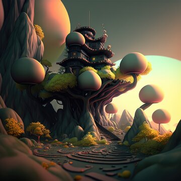 3d render of cartoon style bean land house edmame 