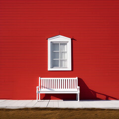 White Bench and Red Cottage