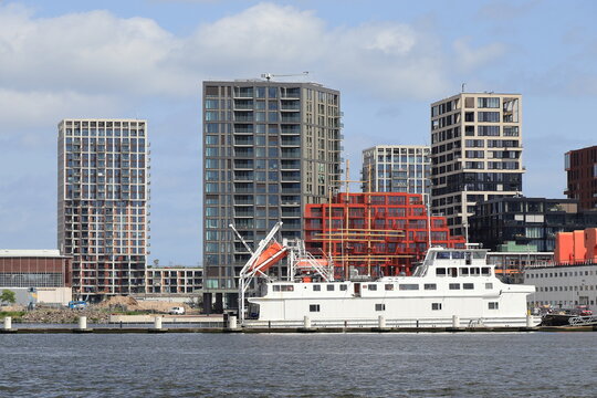 Amsterdam NDSM South Dock Modern Architecture with Boat, Netherlands