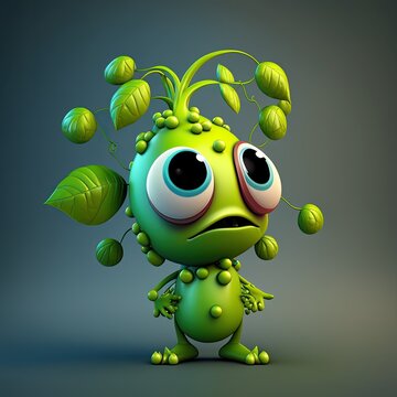 3d render of cartoon style character edmame creature , bean