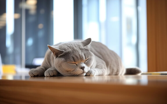 The image of a cat sleeping on a perfect wooden floor.