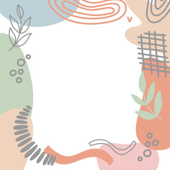 Abstract shapes vector frames. Handdrawn nature elements rainbow leaves branches dots and spots. Background for cards and advertising, banners and social media posts.
