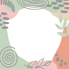 Abstract shapes vector frames. Handdrawn nature elements rainbow leaves branches dots and spots. Background for cards and advertising, banners and social media posts.
