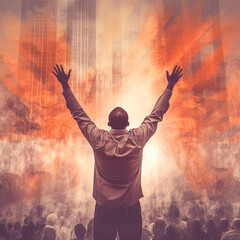 Fototapeta na wymiar Artwork of a man raising hands in worship