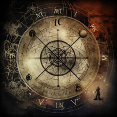 occult astronomical clockhoroscope witchcraft - by generative ai
