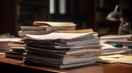 Pile of papers in the office. Generative AI
