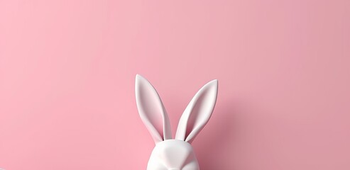 White Easter bunny ears on pink background. Minimal easter concept. 3D illustration, generative Ai