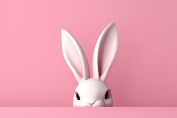 Easter bunny on pink background. Minimal easter concept, generative Ai