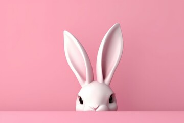 Obraz premium Easter bunny on pink background. Minimal easter concept, generative Ai