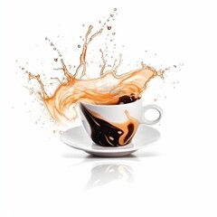 Coffee cup splashes isolated on white background. Hot beverage, Generative AI