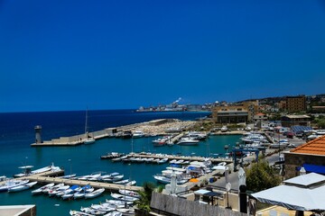 Byblos Dock And Fishing Port on a sunny day in Byblos, Keserwan-Jbeil Governorate of Lebanon