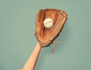 Leather baseball glove caught a baseball for the game - Powered by Adobe
