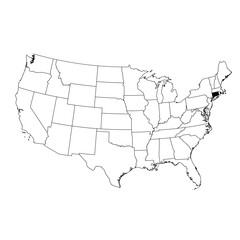 Vector map of the state of Connecticut highlighted in black on the map of the United States of America.
