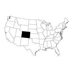 Vector map of the state of Colorado highlighted in black on the map of the United States of America.