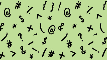 pattern with the image of keyboard symbols. Punctuation marks. Template for applying to the surface. pastel pea background. Horizontal image.