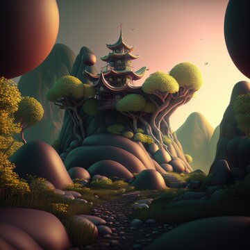 3d render of cartoon style bean land house edmame 