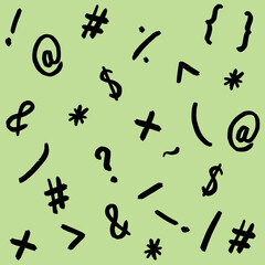 pattern with the image of keyboard symbols. Punctuation marks. Template for applying to the surface. pastel pea background