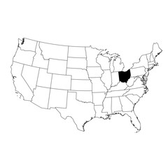 Vector map of the state of Ohio highlighted in black on the map of the United States of America.