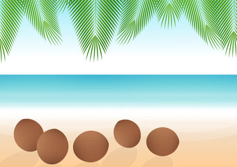 Obraz premium Coconut on Beach. Vector Illustration. 
