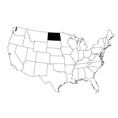 Fototapeta premium Vector map of the state of North Dakota highlighted in black on the map of the United States of America.