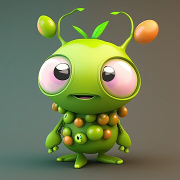 3d render of cartoon style character edmame creature , bean
