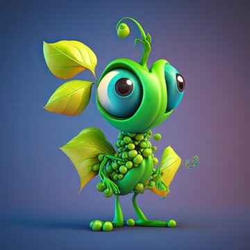 3d render of cartoon style character edmame creature , bean