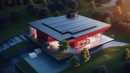 Naklejka premium solar panels on the roof, ai generative