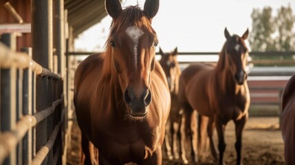 Fototapeta premium horses in the stable, ai generative