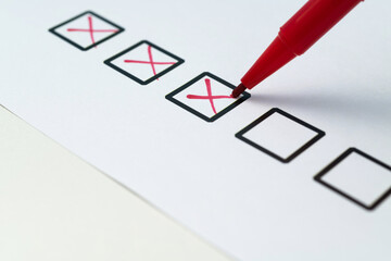 Cross on the checklist sheet