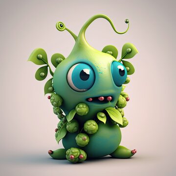 3d render of cartoon style character edmame creature , bean