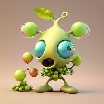 3d render of cartoon style character edmame creature , bean