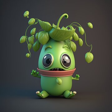 3d render of cartoon style character edmame creature , bean