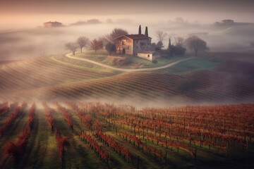 Obraz premium Beautiful morning in Tuscany Italy. Serene morning scene bathed in warm, golden light. Ai generated
