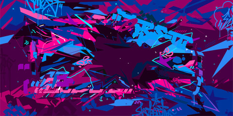 Futuristic Metaverse Cyber Colorful Abstract Urban Street Art Graffiti Style Vector Illustration Template Background © Anton Kustsinski