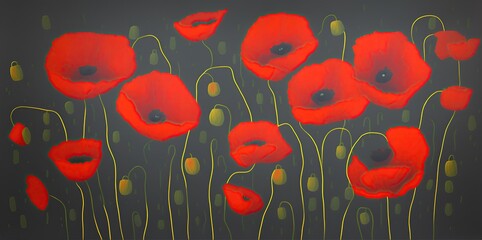 Bouquet of large red poppies on a dark background.