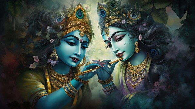 Radha and Krishna illustration, Generative ai