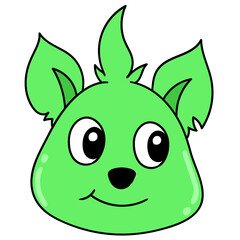 Simple illustration of a smiley green cute dog animal head against a white background