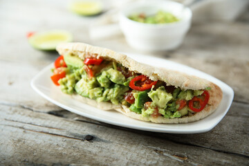 Guacamole sandwich with chili pepper