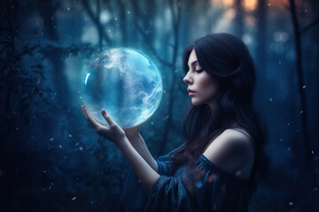 Naklejka premium Female magic. Riddle, astrology, zodiac. Banner. Generative ai