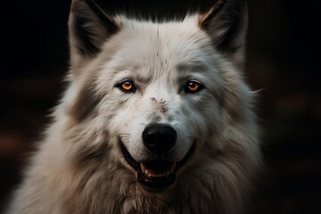 Mesmerizing Majesty: Portrait of a White Wolf with Orange Eyes Piercing into the Camera
"Generative AI"