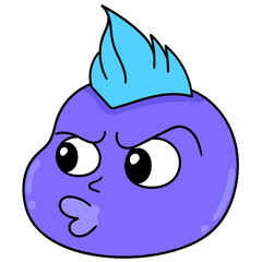 Cartoon doodle head of a purple blue-haired character