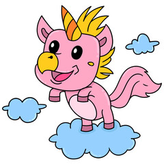 Vector of a cartoon doodle unicorn over a white background