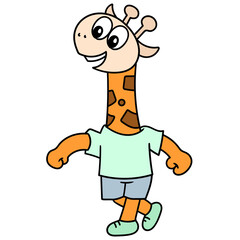 Colorful vector illustration of a cute cartoon giraffe