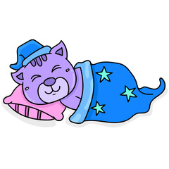 Colorful vector illustration of a cute cartoon sleeping cat