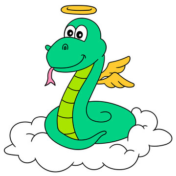Colorful vector illustration of a cute cartoon snake angel