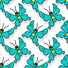 Vector of group of green butterflies isolated in white background