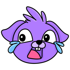 Vector of purple dog head with laughing to tears
