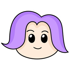 Vector of purple haired friendly face emoticon
